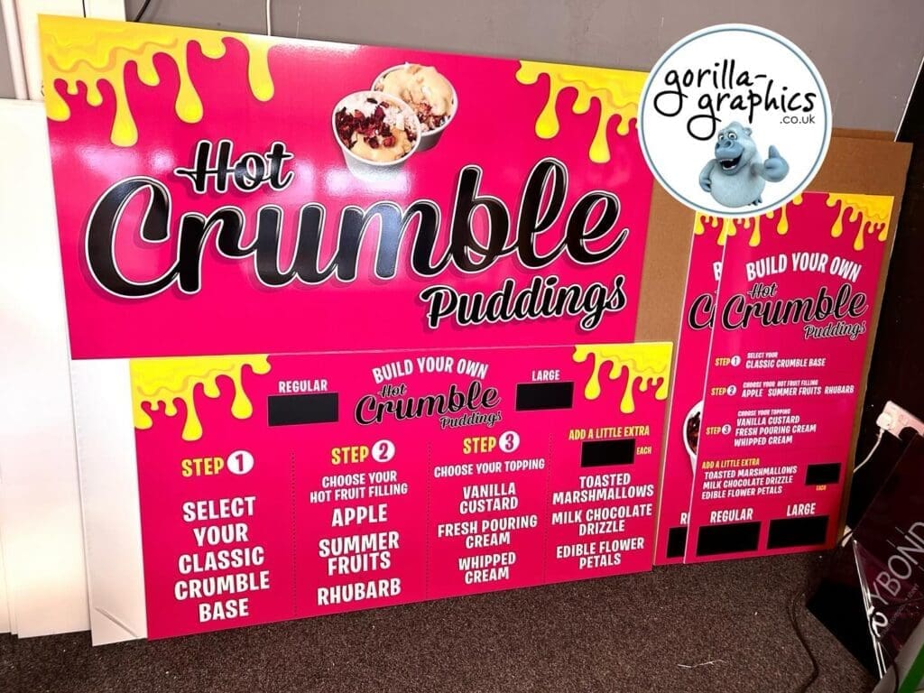 Hot Crumble Puddings signs